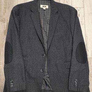 (L) Men's Joseph Abboud Tartan Blazer Dark Blue Gray Elbow Pads Sport Coat 42-44